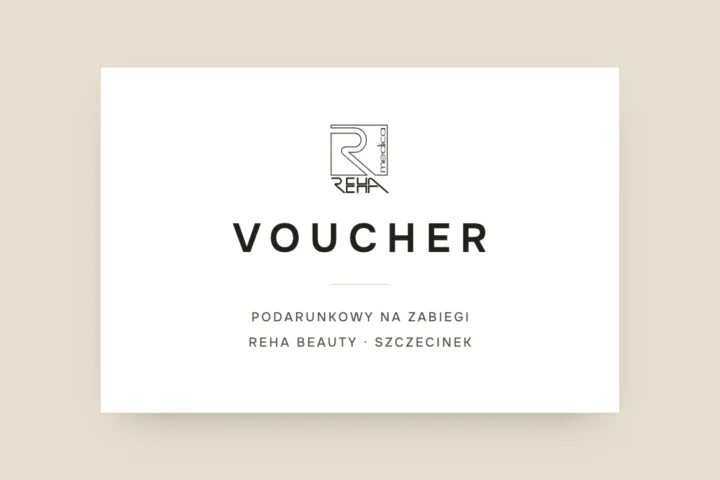 Karta podarunkowa Reha Beauty z napisem Voucher